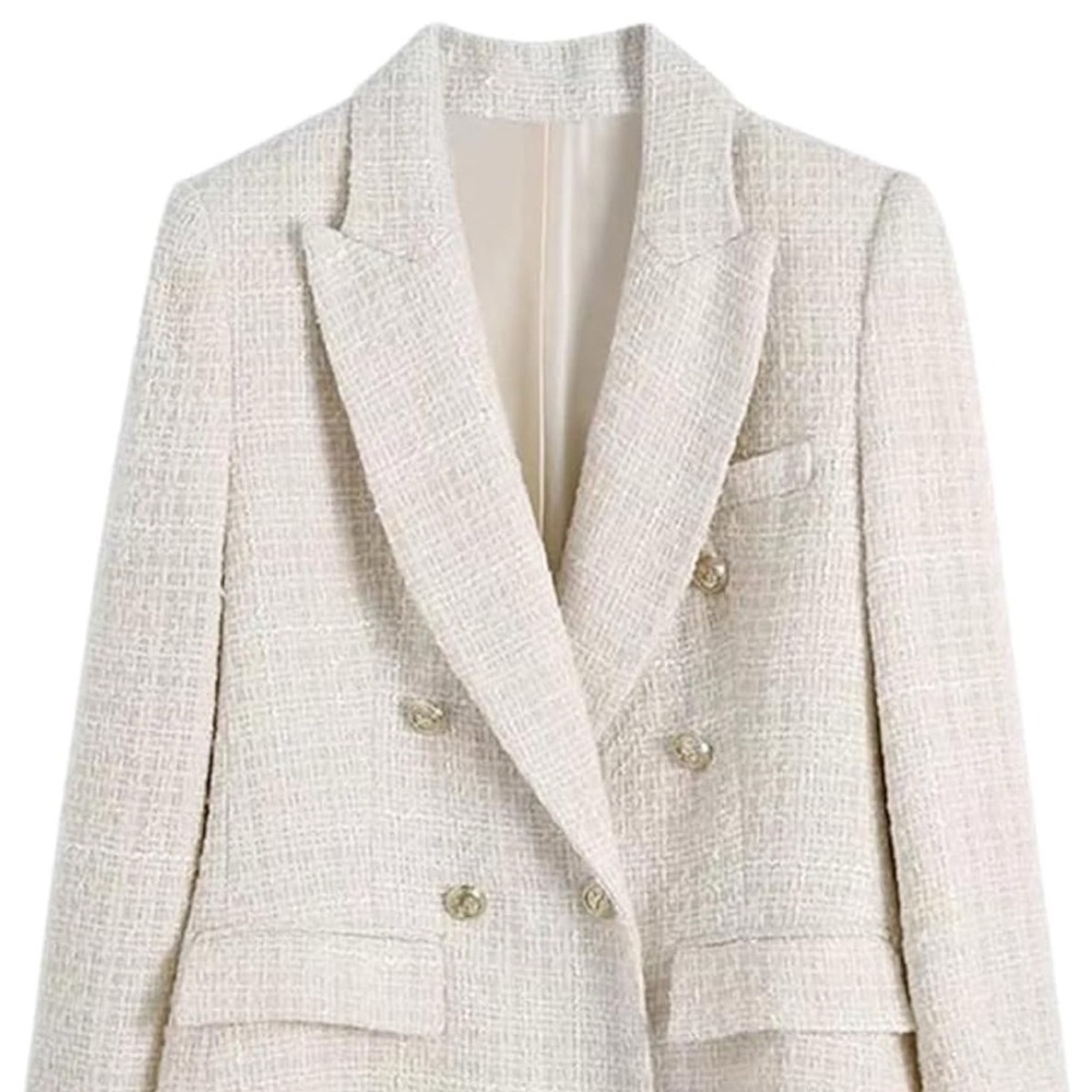 Elegant Cream Double-Breasted Women's Coat